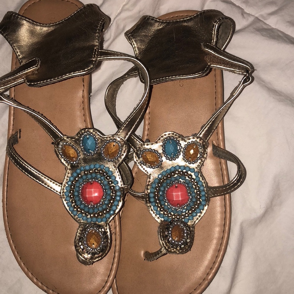 Cherokee girls size5 sandals gold coral/turquoise